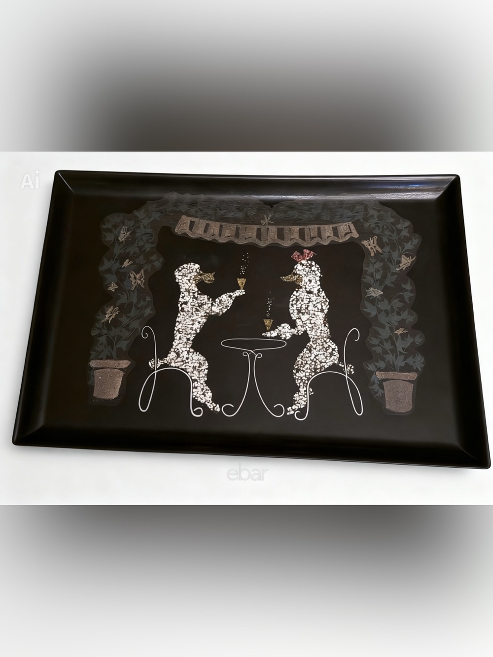 Vintage COUROC OF MONTEREY CALIFORNIA COCKTAIL POODLES SERVING TRAY 15”X10.5”